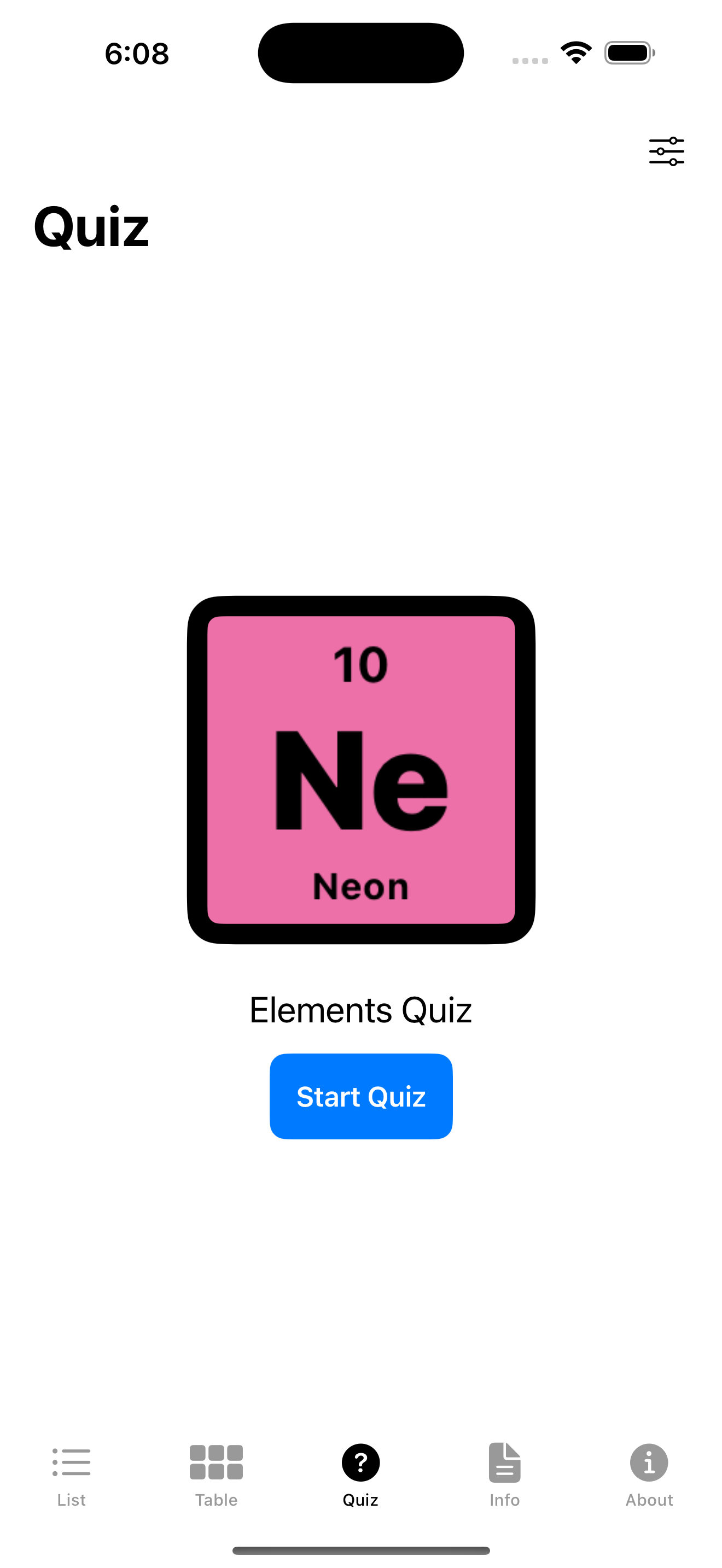 Element app Quiz Start